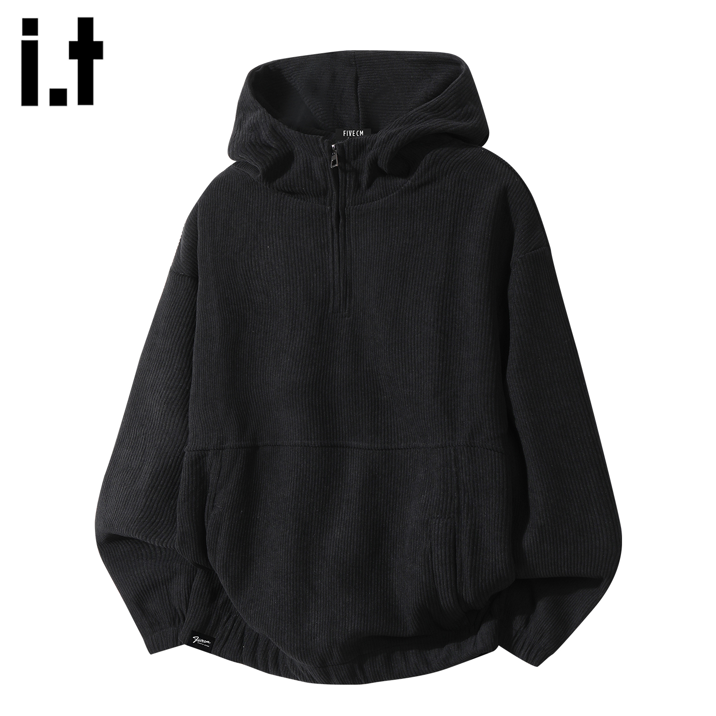 it5cm黑色灯芯绒连帽卫衣