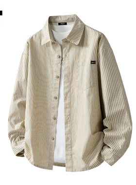 it :5cm/FIVECM复古美式条纹翻领长袖衬衫男士2025春秋季衬衣外套