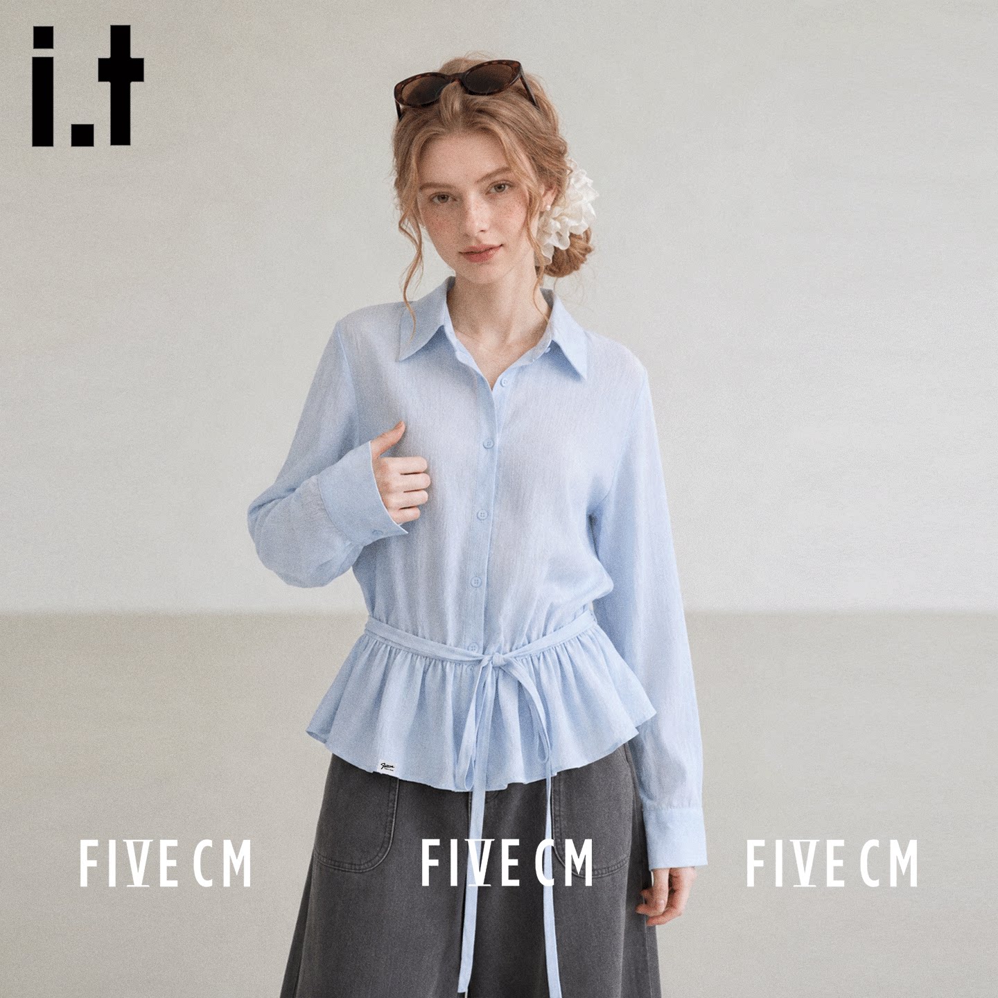 itFIVECM法式荷叶边长袖衬衫女