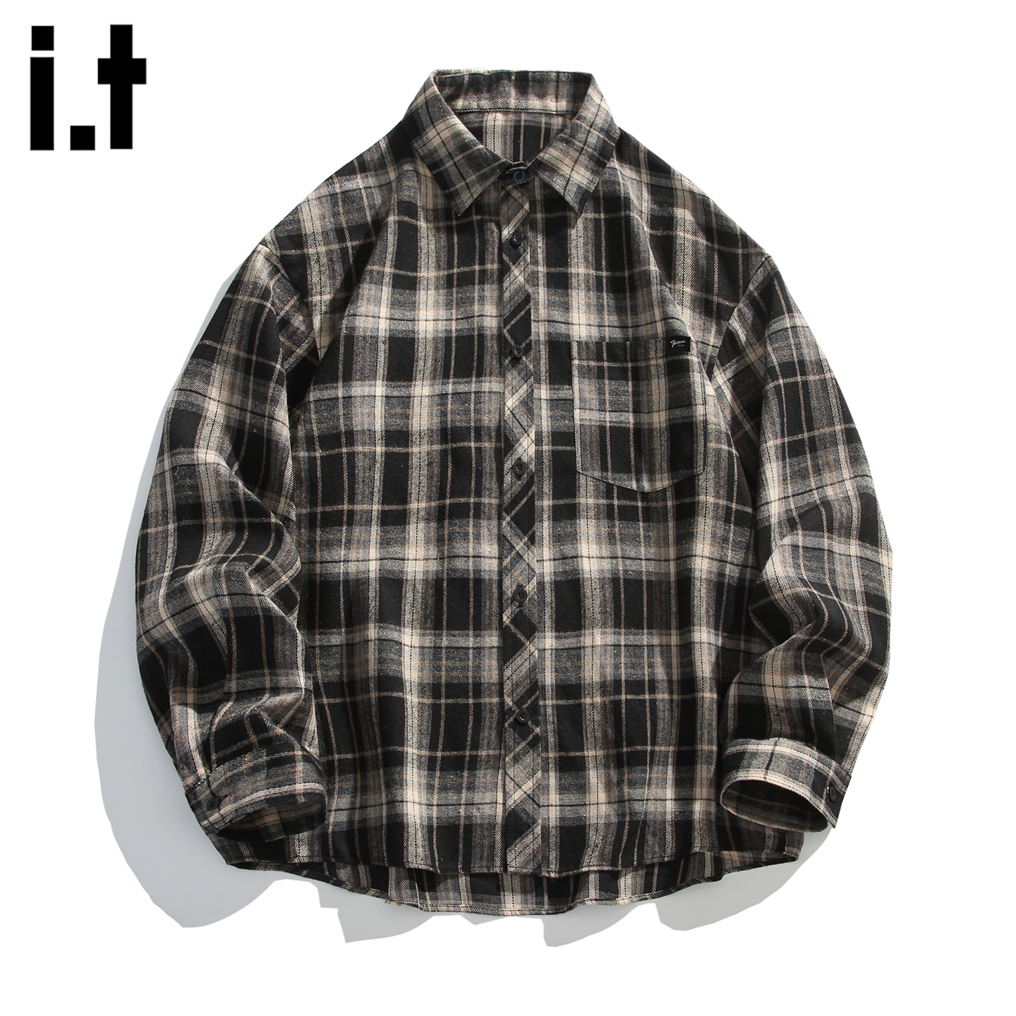 时尚格子翻领衬衫男士