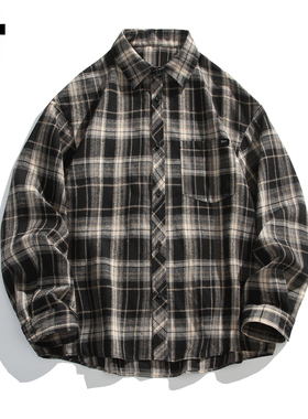 it :5cm/FIVECM时尚格子翻领衬衫男士2025春秋宽松慵懒风休闲上衣