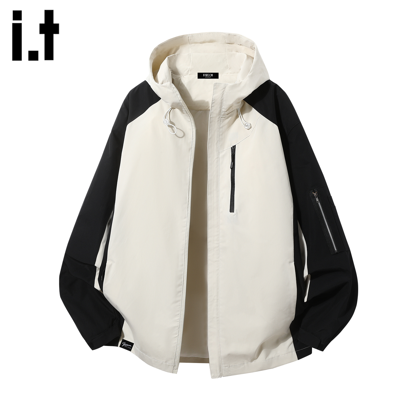 it5cm学院风撞色连帽外套