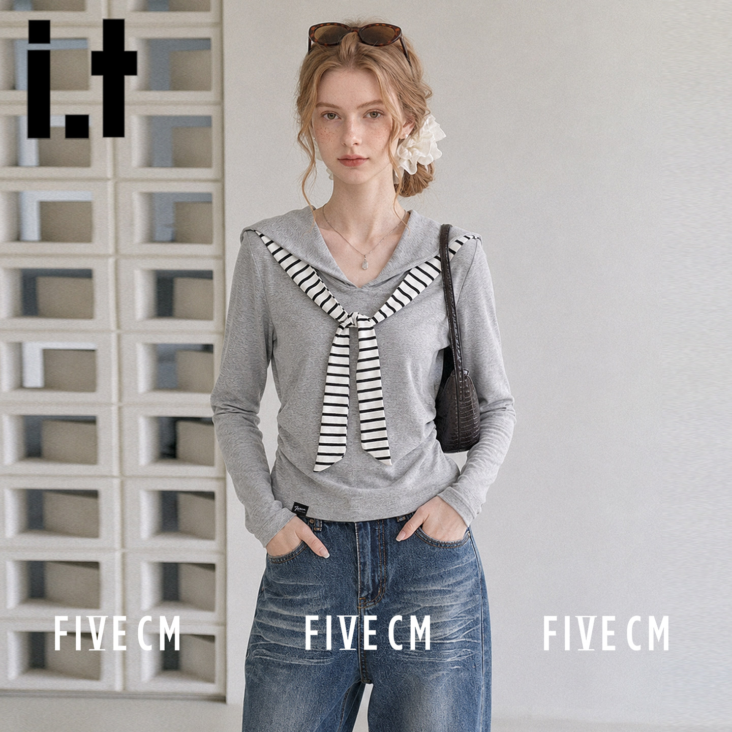 itFIVECM秋季假两件长袖t恤女