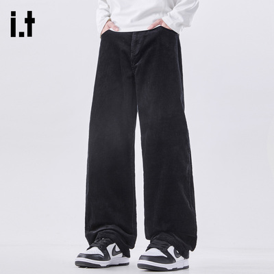 it5cm黑色灯芯绒直筒长裤运动