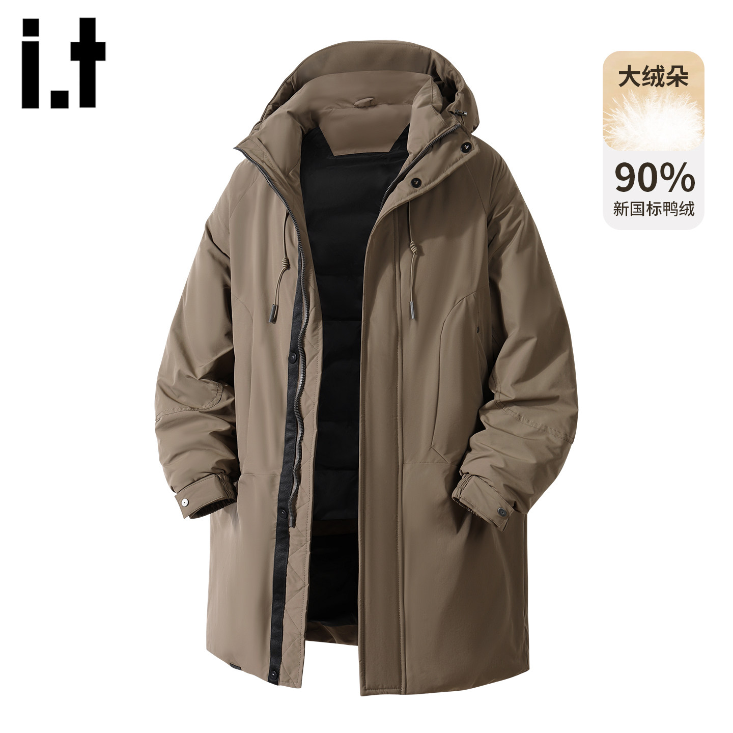 it :5cm/FIVECM复古中长款连帽羽绒服男款2025冬季90鸭绒保暖外套