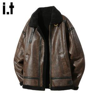 it :5cm/FIVECM加绒毛毛翻领皮衣外套男士2025冬季加厚防风夹克潮