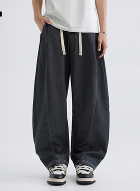 it :5cm/FIVECM复古黑色阔腿弯刀牛仔裤男女美式百搭直筒宽松长裤