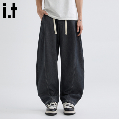 it :5cm/FIVECM复古黑色阔腿弯刀牛仔裤男女美式百搭直筒宽松长裤