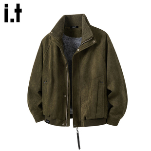 it :5cm/FIVECM羊羔毛领加绒加厚麂皮外套男士2025冬季防风夹克潮