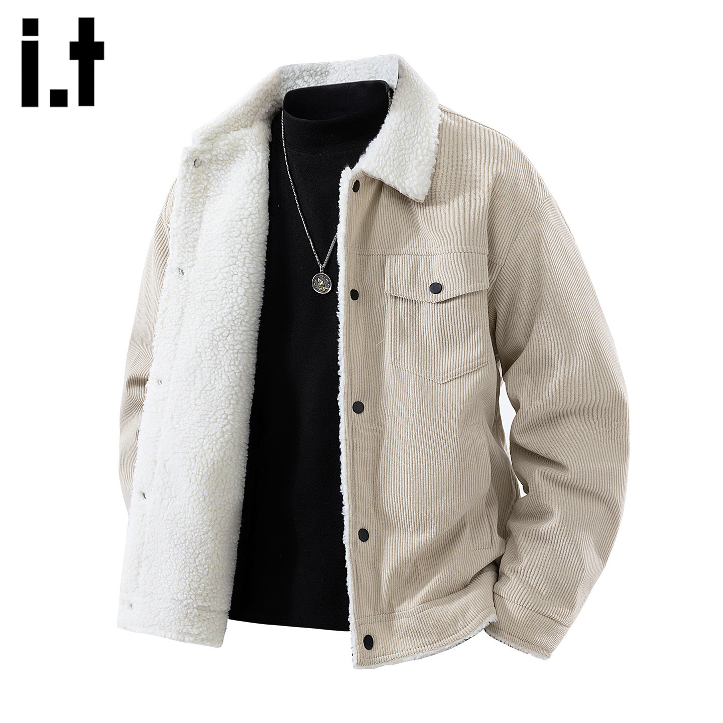 it :5cm/FIVECM灯芯绒羊羔毛加绒加厚翻领棉衣外套男士冬季夹克潮