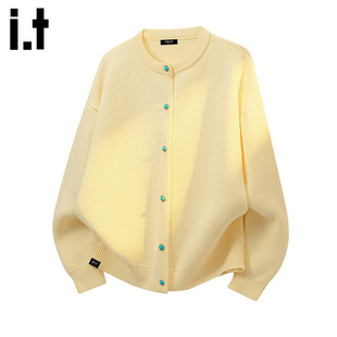 2025秋冬季 圆领毛衣男款 FIVECM黄色软糯针织开衫 宽松外套 5cm