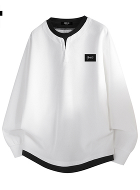 it :5cm/FIVECM白色华夫格圆领拼接卫衣男士2025秋冬宽松休闲上衣