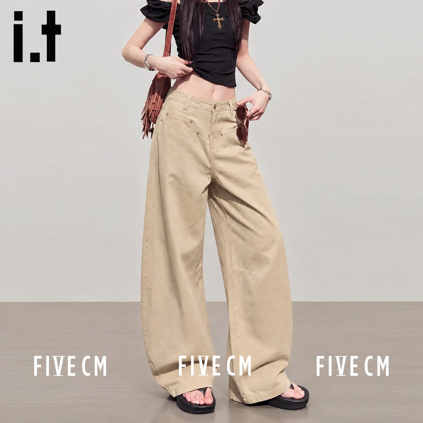 itFIVECM复古弯刀宽松牛仔裤女