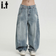高街宽松阔腿长裤 复古牛仔裤 男女2025春秋新款 5cm FIVECM美式