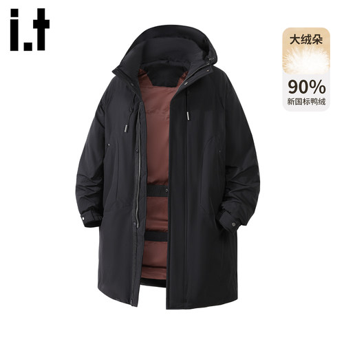 it5cm潮流休闲风黑色连帽羽绒服