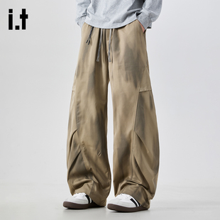 it :5cm/FIVECM美式晕染褶皱设计伞兵工装裤男款2025秋冬阔腿长裤