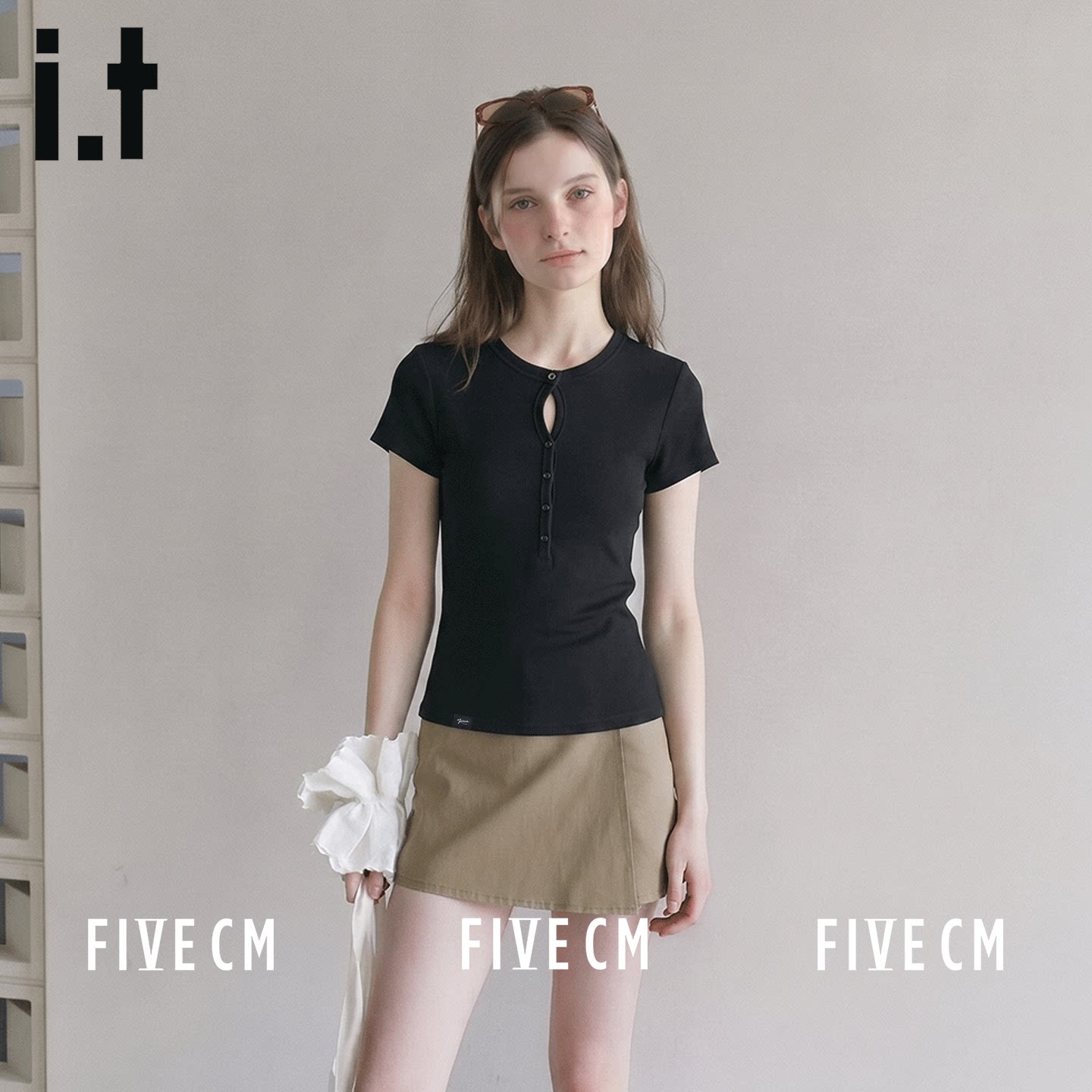 itFIVECM镂空夏季短袖T恤女
