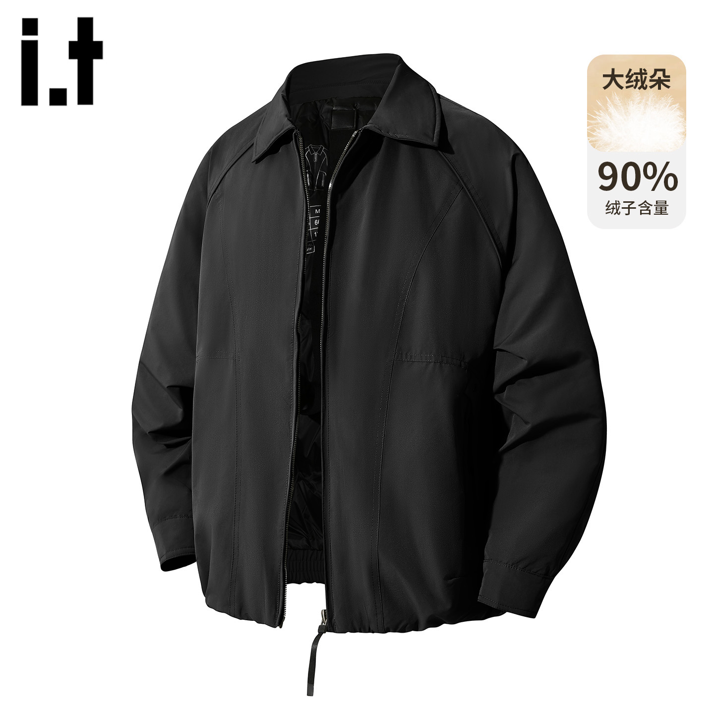 it5cm黑色翻领夹克羽绒服