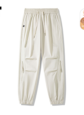 it :5cm/FIVECM白色抽绳松紧腰褶皱伞兵工装裤男款2025秋冬束脚裤