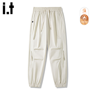 it :5cm/FIVECM白色抽绳松紧腰褶皱伞兵工装裤男款2025秋冬束脚裤