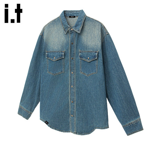 it5cm复古牛仔衬衫显瘦百搭上衣