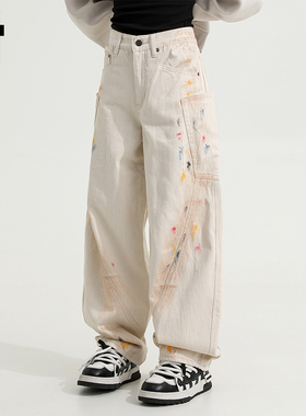 it :5cm/FIVECM美式涂鸦牛仔裤男女同款2025秋季新款弯刀阔腿长裤