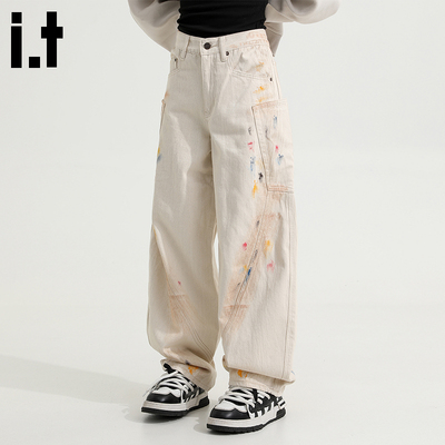 彩绘泼墨弯刀牛仔裤男女夏季长裤