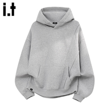 it :5cm/FIVECM美式痞帅灰色连帽口袋卫衣男士2025秋冬季宽松上衣