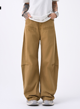 it :5cm/FIVECM卡其复古弯刀裤宽松阔腿裤男女2025春秋工装裤长裤