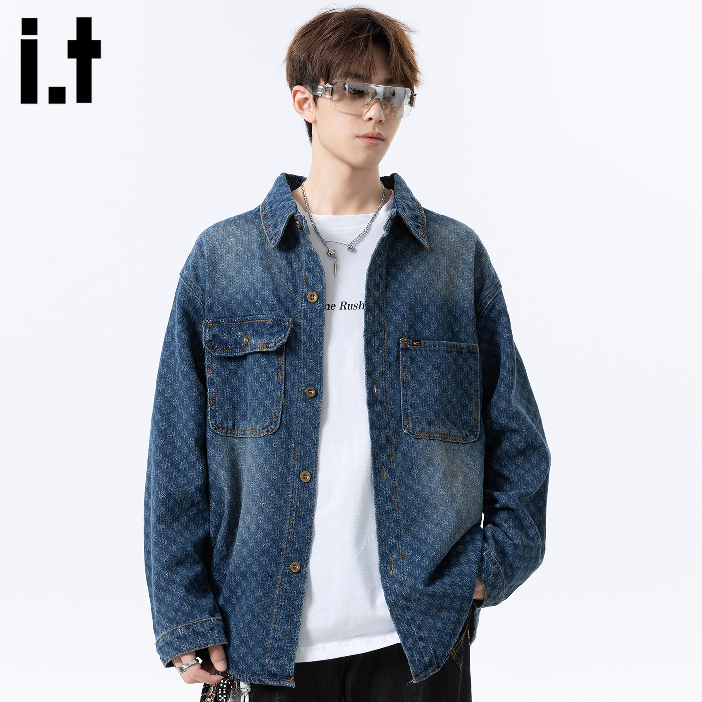 IT'S5cm美式提花翻领牛仔外套