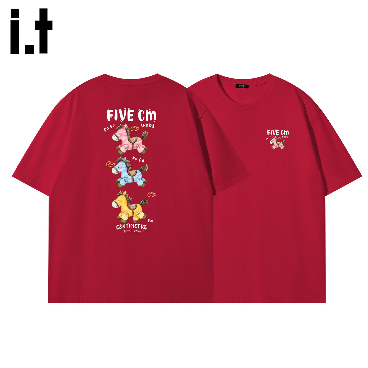 it :5cm/FIVECM红色短袖T恤男女同款夏季2026新款纯棉宽松半袖