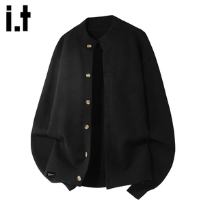 it :5cm/FIVECM黑色慵懒风宽松针织外套男士2025秋季开衫毛衣上衣