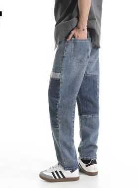 it :5cm/FIVECM乞丐风拼接撞色牛仔裤男女新款潮流2025夏宽松裤子
