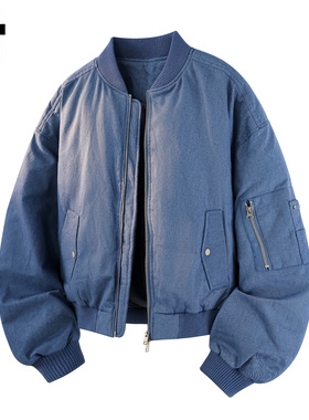 it :5cm/FIVECM蓝色棒球服领短款棉服男女冬情侣加厚保暖棉衣棉袄