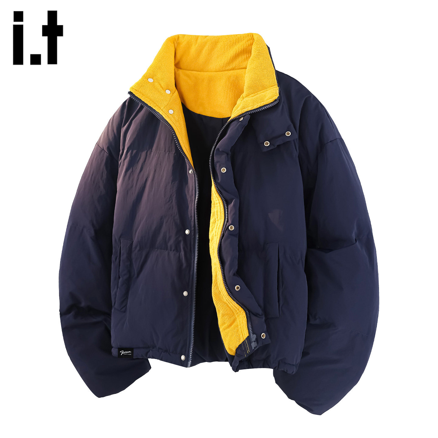 it :5cm/FIVECM撞色灯芯绒加厚保暖棉服男女2025冬季立领夹棉棉衣