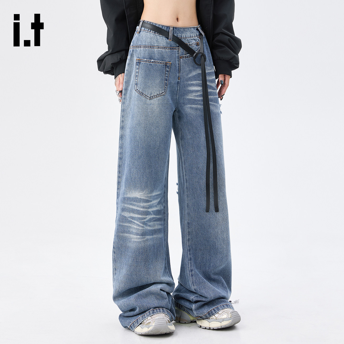 it :5cm/FIVECM不规则设计感不贴腿宽松微喇牛仔裤男女2025秋长裤