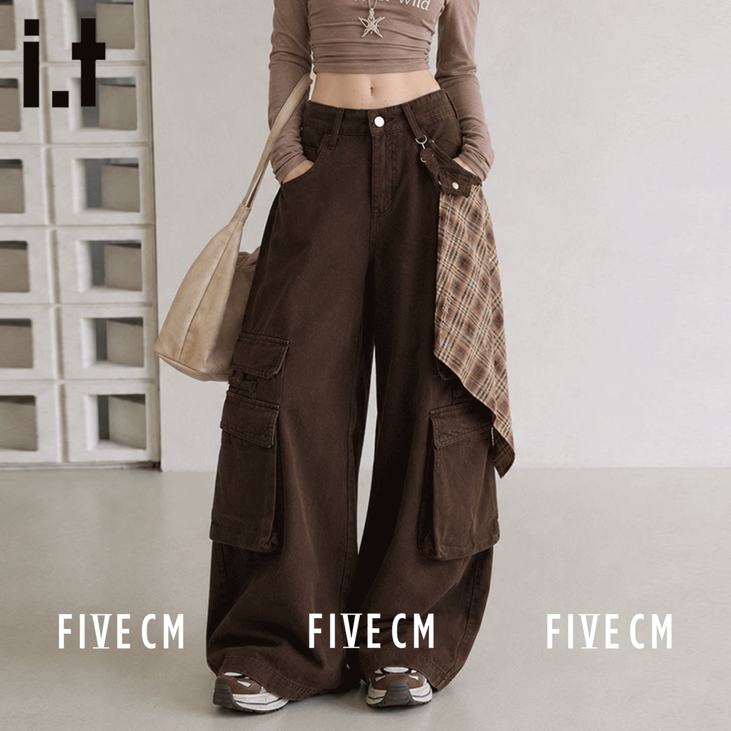 itFIVECM高腰工装阔腿裤秋季女