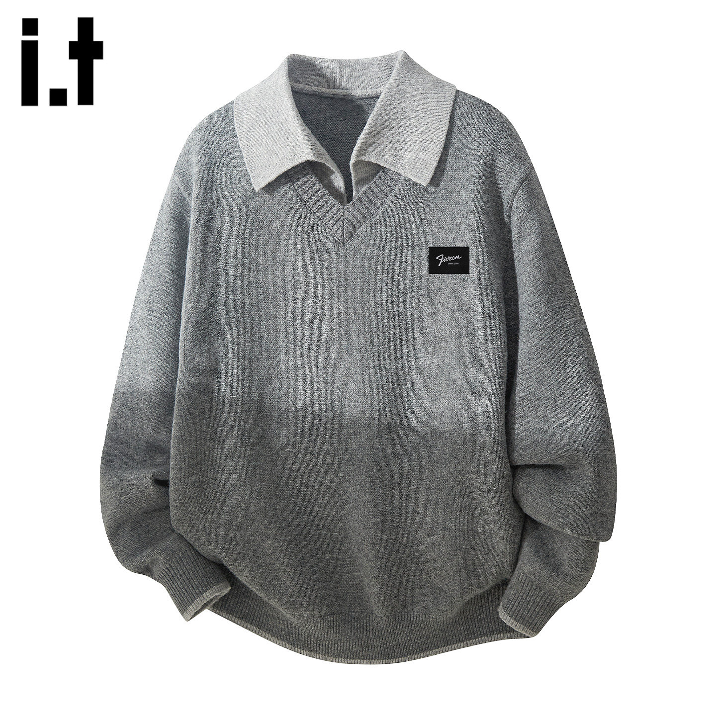 it :5cm/FIVECM高级感拼接假两件针织毛衣男士2025秋冬款宽松上衣