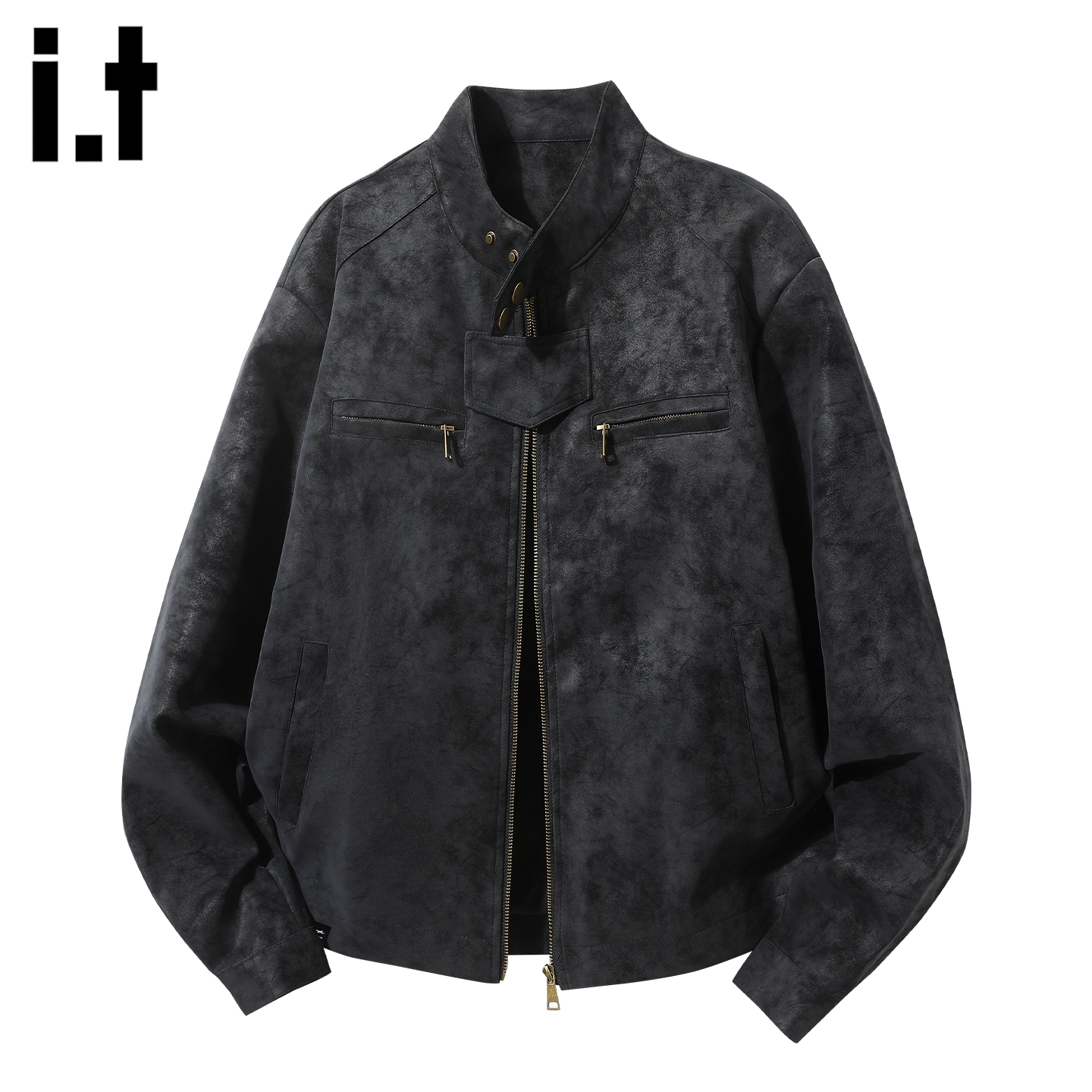 it者黑色麂皮机车服皮衣夹克