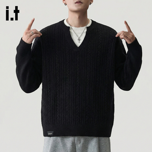 it :5cm/FIVECM宽松休闲针织衫立领立领毛衣男款春季麻花开衫外套