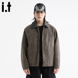 翻领夹克外套2025秋季 工装 FIVECM男士 机车飞行服皮衣潮 5cm