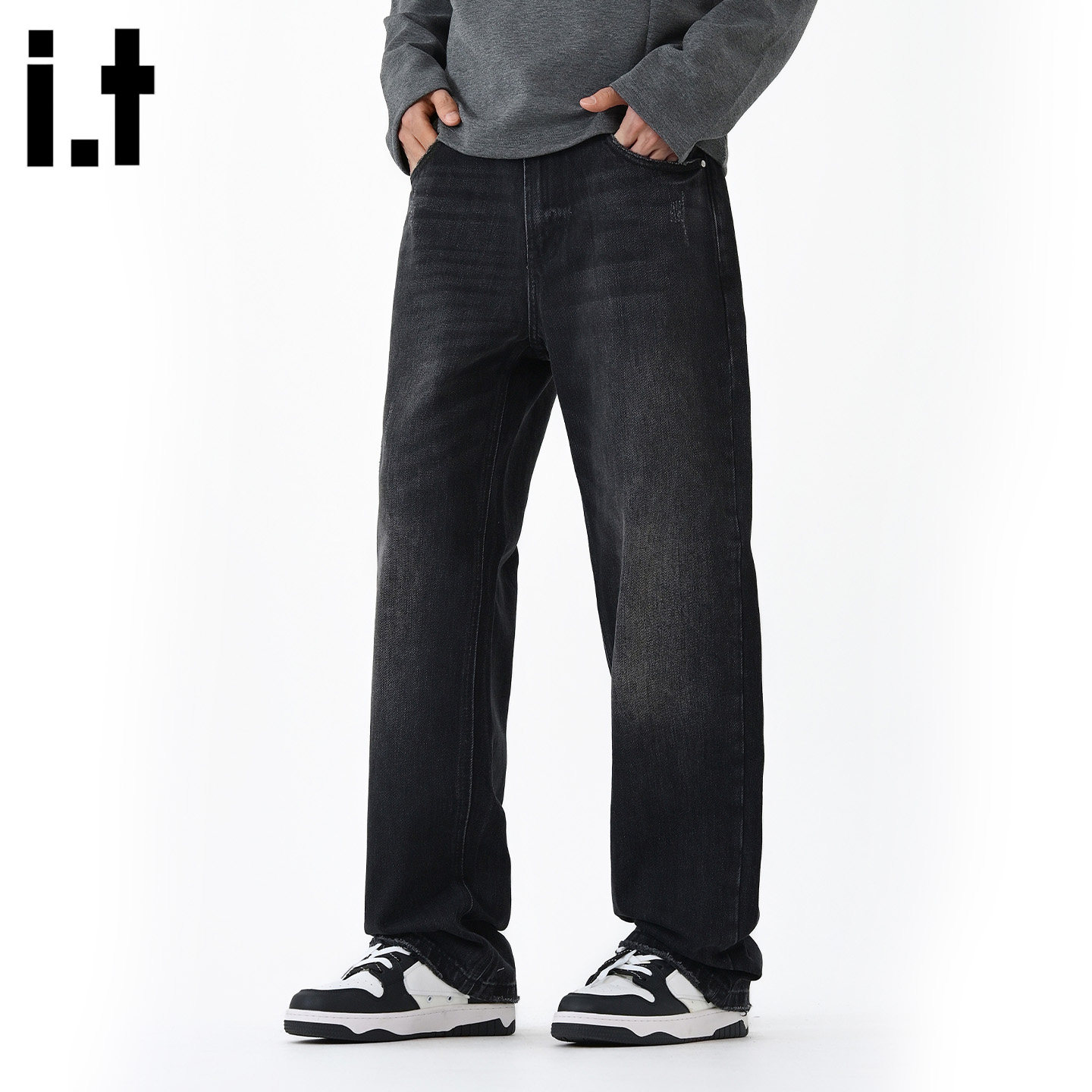 it :5cm/FIVECM黑色高级感直筒牛仔裤男士2025新款秋时尚宽松长裤