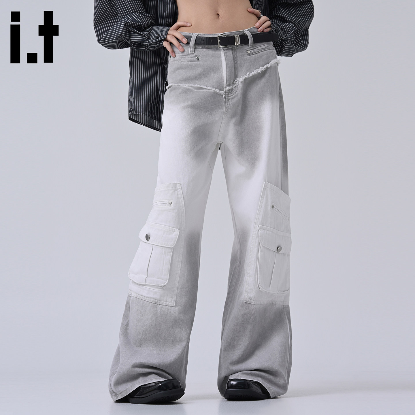 it :5cm/FIVECM春夏直筒牛仔裤女生休闲扎染酷飒风美式阔腿工装裤