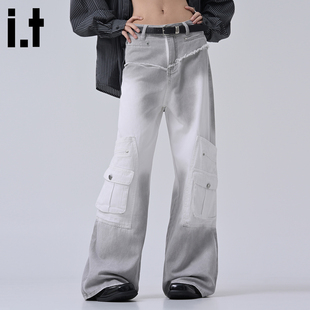 it :5cm/FIVECM直筒牛仔裤女新款休闲扎染酷飒风美式阔腿工装裤