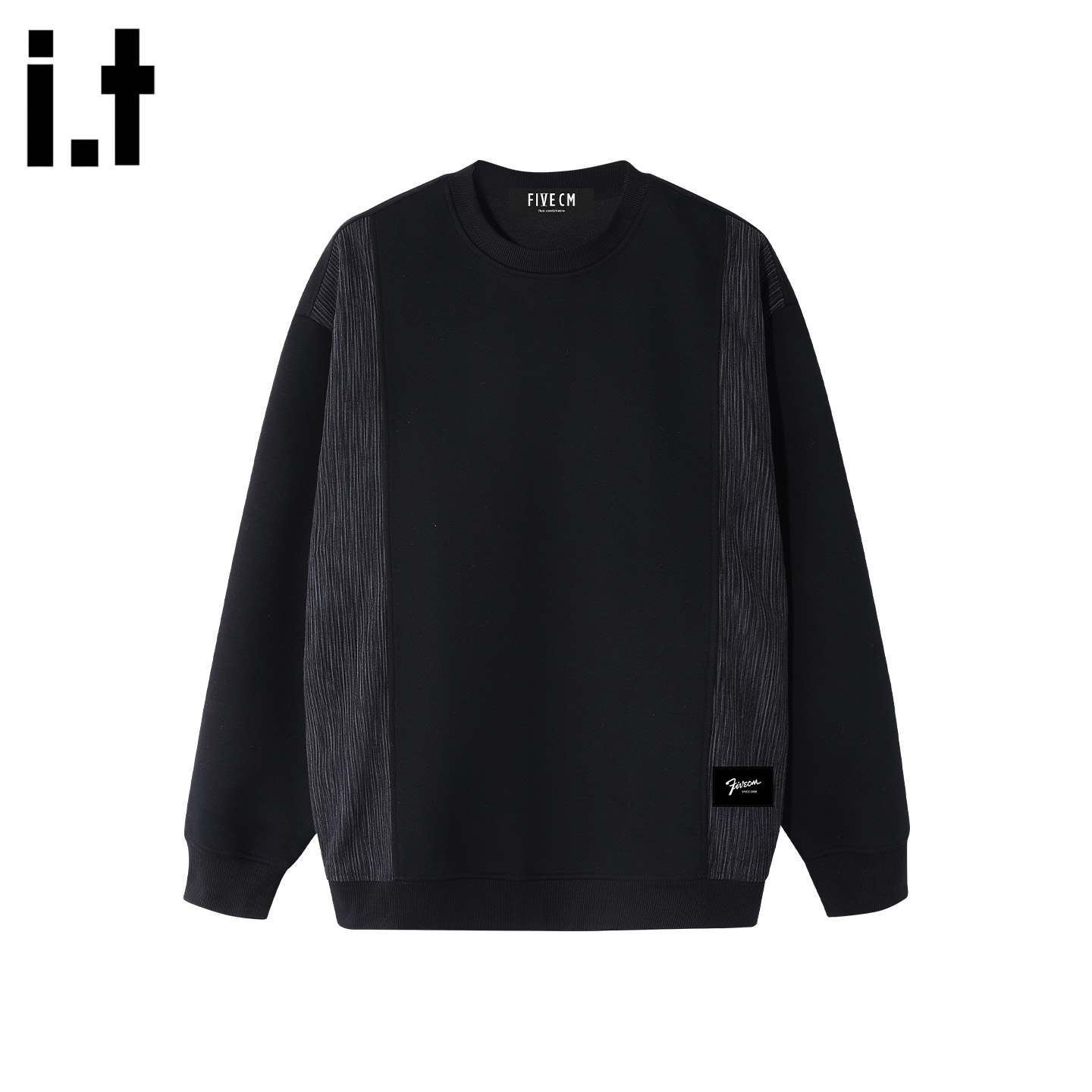 拼接撞色圆领正肩长袖卫衣男