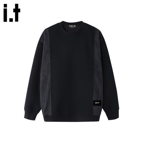 拼接撞色圆领正肩长袖卫衣男