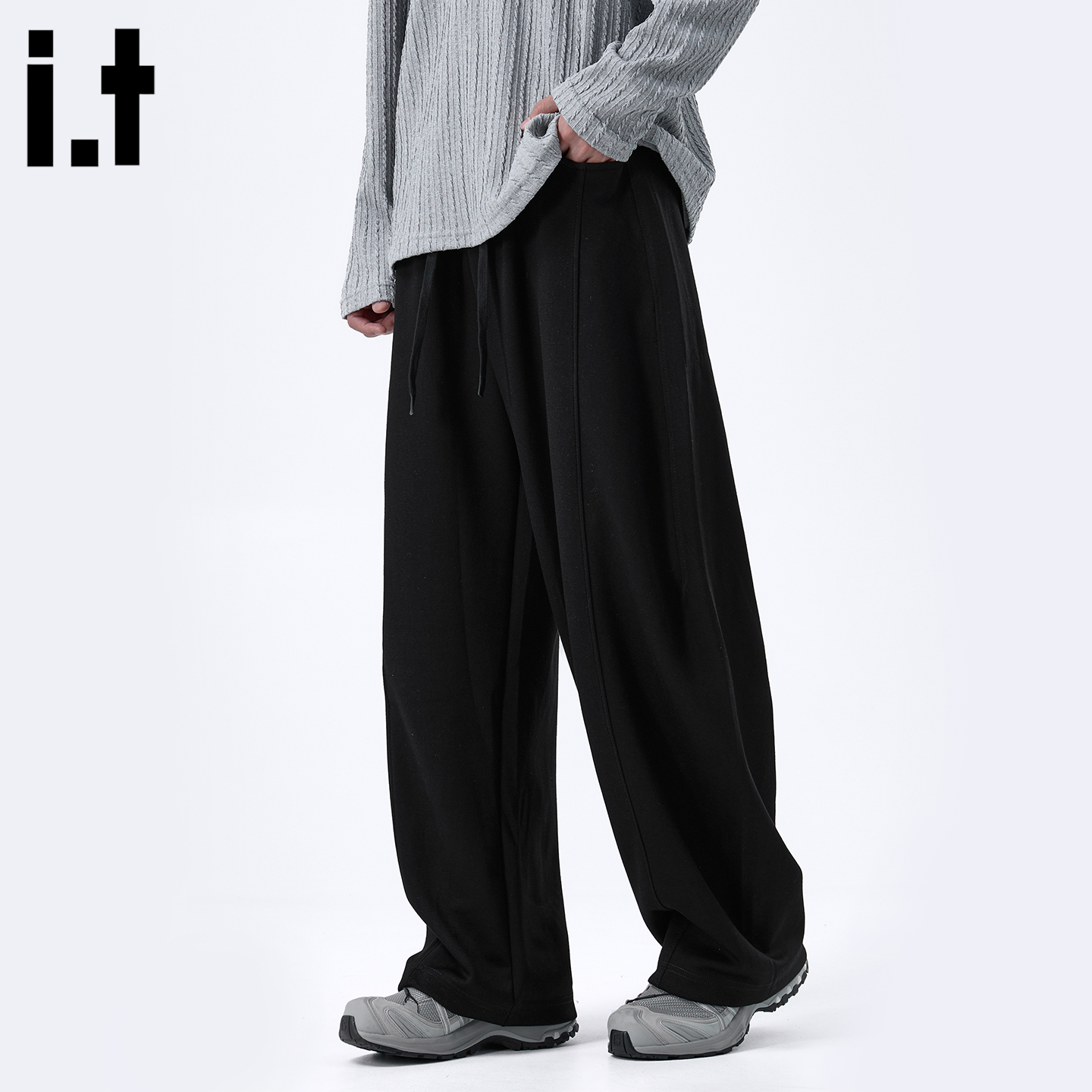 高级感松紧腰垂坠感休闲阔腿裤男