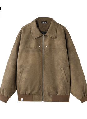 it :5cm/FIVECM咖色pu皮棒球服机能翻领夹克外套男款2025秋季上衣