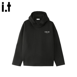 5cm 情侣装 FIVECM美式 卫衣男女2025秋季 上衣 高领连帽黑色长袖
