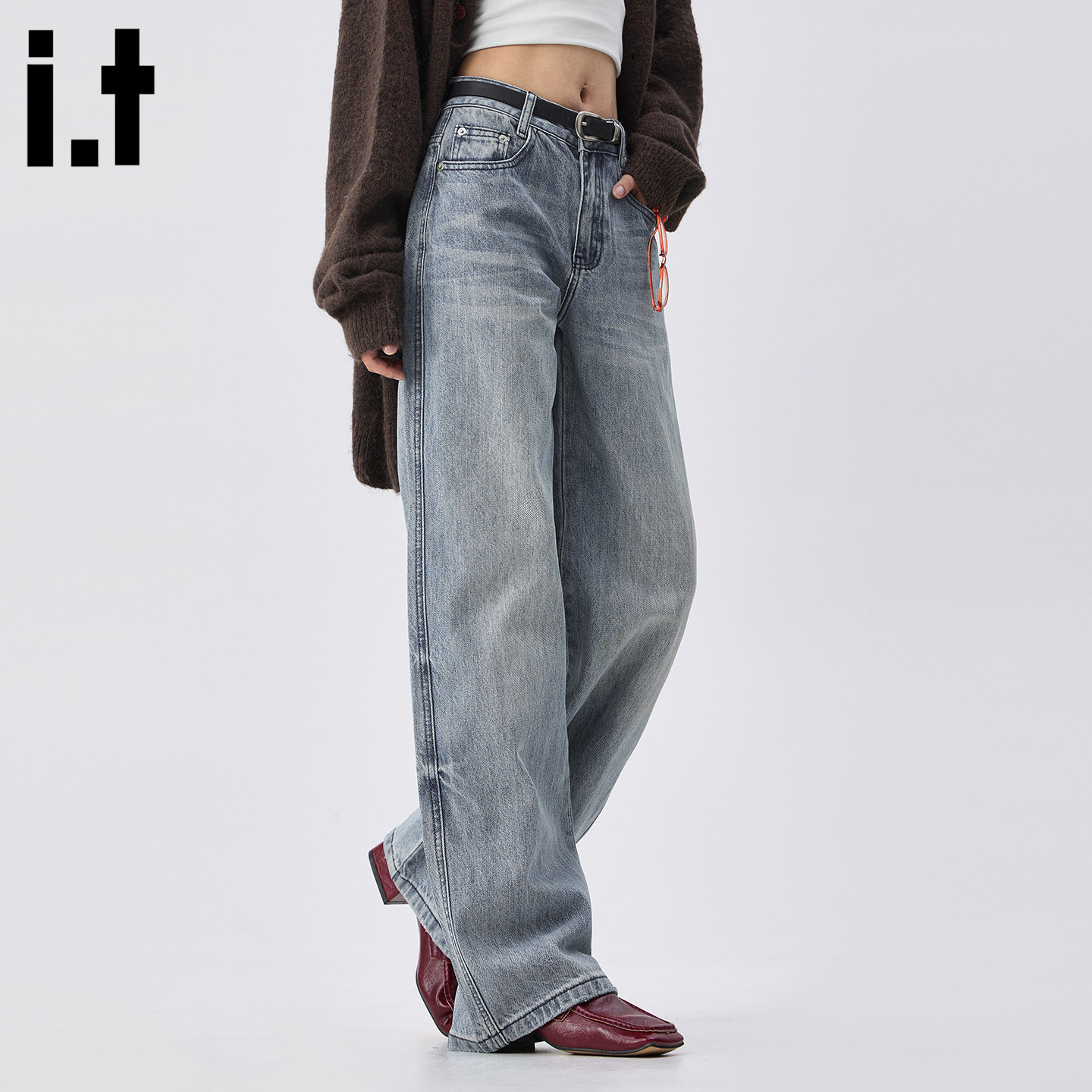 it :5cm/FIVECM时尚高街水洗浅色阔腿牛仔裤女2026新款春夏宽松裤
